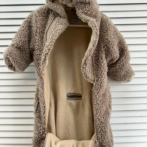 7am enfante Cozy Teddy Bear Sherpa Onesie snowsuit bunting - Picture 4 of 7